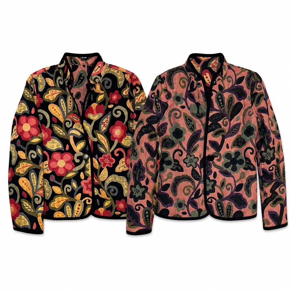 Trimdin Reversible Tapestry Jacket Blazer Black Red Floral Paisley M Artsy Boho